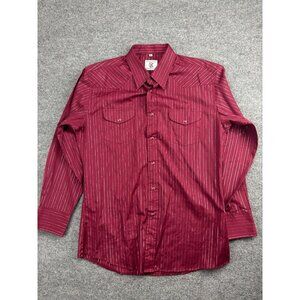 VNTG Coral West Ranchwear Western Shirt Men's XL Red Metallic Striped Pearl Snap